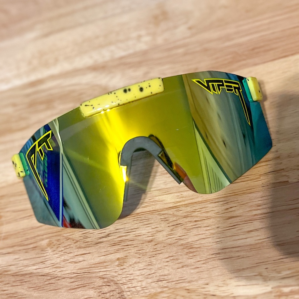Pit Viper Black + Yellow Mirrored Sunglasses - Paint Splatter Design - Worn Once